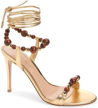 Gianvito Rossi Wood Bead Ankle Wrap Sandal in Mekong at Nordstrom, Size 7.5Us