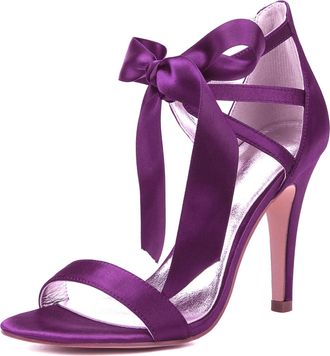 Generic Wedding Bridal Shoes Women Peep Toe High Heels Sandals Wedding Stain Evening Dress Stiletto Shoes 10.5Cm,Purple,8 UK
