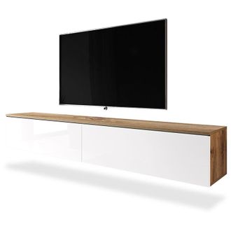 Selsey Selsey Kane - Mueble de TV de pie / colgante - 180 cm - roble wotan / blanco brillo - moderno