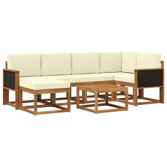 vidaXL Conjunto De Sof&aacute;s De Exterior Con Coj&iacute;n 7 Pcs Natural Y Crema Vidaxl