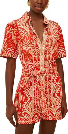 Farm Rio Linen-Blend Tropical Tapestry Romper