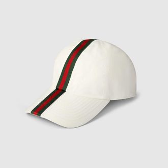 Gucci Cotton Baseball Hat With Web, Size XXS, Green