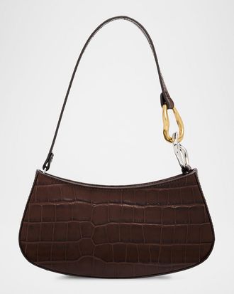 Staud Ollie Croc-Embossed Leather Shoulder Bag