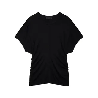 Anine Bing T-Shirts, female, Black, Size: XS Crew Neck Draped T-Shirt