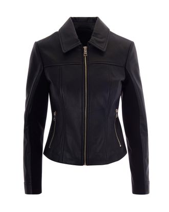 Liu Jo Slim-Fit Genuine Lamb Leather Jacket with Classic Collar and Zipper Closure