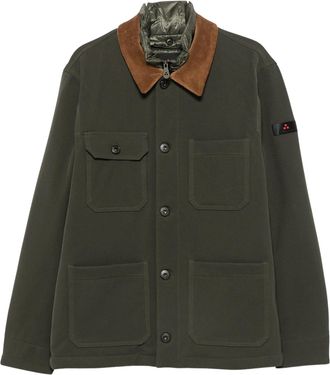 Peuterey Olive Green Coat With Contrasting Corduroy Collar And Patch Pockets