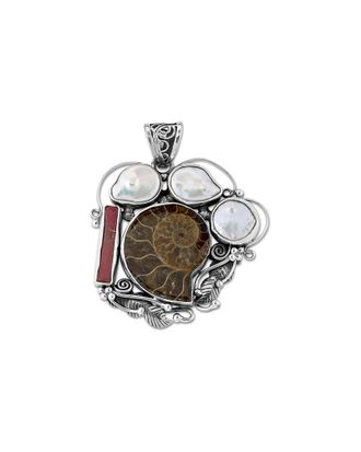 Samuel B. Silver Coral & Pearl Fossil Pendant