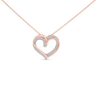 House of Brilliance 14K Rose Gold Plated Sterling Silver 1/2 Cttw Diamond Open Heart Pendant Necklace