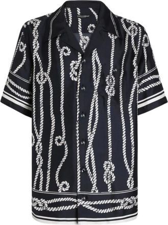 Dolce & Gabbana Hawaiiaans overhemd van zijde-twill - Heren - Korte mouwen Overhemden - Blauw - L - Overhemden
