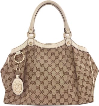 Gucci Sukey Brown Canvas Tote Bag (Pre-Owned)