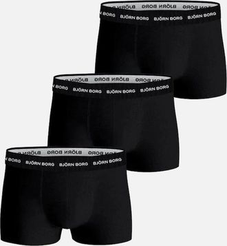 Bj&ouml;rn Borg Mens Bjorn Borg 3-Pack Cotton Stretch Boxer Trunks, Black - Black/Black/Black - Size: 32/34/35