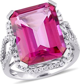 Mimi & Max 14 1/2ct TGW Octagon-Cut Pink Topaz and 1/2ct TW Diamond Ring in 14k White Gold