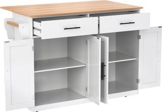 STILVORA Carro De Cocina Con 2 Cajones, 4 Puertas, Tablero Abatible Y Toalleros, En Mdf, 120x46x91,5 Cm Blanco
