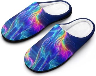 Generic Glowing Horse Mens House Slippers Memory Foam Washable Cotton Slip on Home Shoes