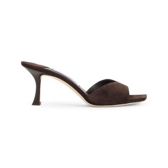 Jimmy Choo London Brown Suede Slippers With 7Cm Heel And Open Toe
