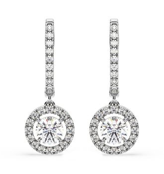 The Diamond Store Ella Lab Diamond Halo Drop Earrings 2.60ct in 18K White Gold F/VS1