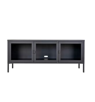 Moloo Mueble de tv con 3 puertas de cristal acero negro 130 cm