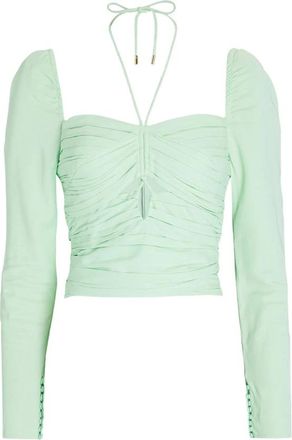 Self Portrait Overhemden, Dames, Groen, S, Korte top van stretch cr&ecirc;pe Ss 22-024T