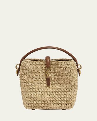 Saint Laurent Le 37 Mini YSL Bucket Bag in Raffia and Leather
