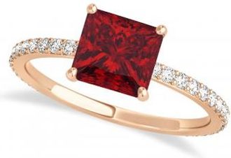 Allurez Princess Ruby & Diamond Hidden Halo Engagement Ring 18k Rose Gold (0.89ct)