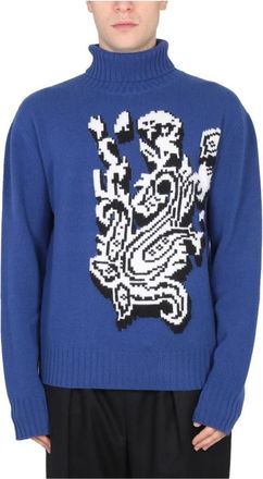 Etro Ingelegd Jacquard Coltrui - Dames - Coltruien - Blauw - M - Wol - Truien & Vesten