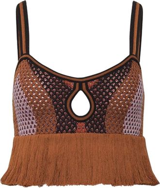 Johanna Ortiz Gestreepte Katoenen Crop Top - Dames - Tops zonder mouwen - Veelkleurig - L - Katoen - Tops