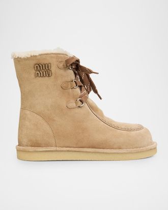 Miu Miu Suede Shearling-Lined Ankle Boots