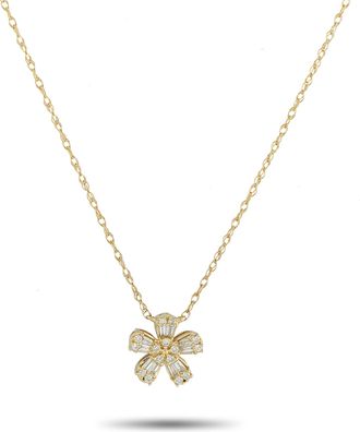 Luxury Bazaar 14K Yellow Gold 0.20ct Diamond Flower Pendant Necklace PN16288-Y