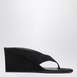Alaia Black suede goat leather wedge thong mules