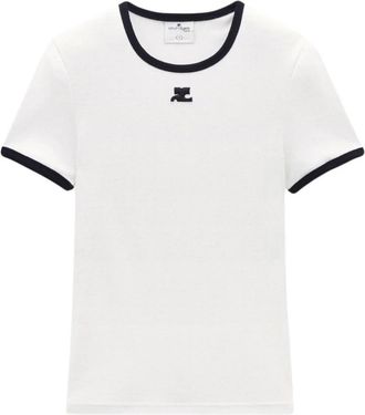 Courr&egrave;ges Signature Contrast T-Shirt - Dames - T-shirts - Wit - L - Katoen - Tops