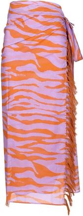 The Attico Badmode, Dames, Veelkleurig, ONE Size, Katoen, Katoenen Pareo met dierenprint