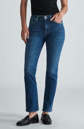 Mavi Kendra High Waist Straight Leg Jeans in Mid Brushed Flex Blue at Nordstrom, Size 33 X 32