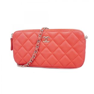 Chanel Pink Leather Chain/Shoulder Wallet (Pre-Owned)