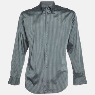 Emporio Armani Grey Striped Cotton Blend Button Down Shirt