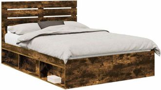 vidaXL Estructura De Cama Con Cabecera Roble Ahumado 160 X 200 Cm Vidaxl