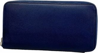 Herm&egrave;s Navy Leather Long Wallet (Bi-Fold) (Pre-Owned)