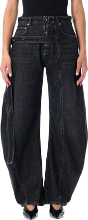 Jean Paul Gaultier Womens Black Denim Strap Loose-fit Jeans Cotton - Size 27 (Waist)