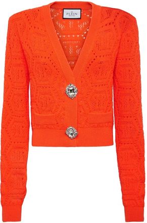 Philipp Plein Truien & Vesten, Dames, Oranje, XS, Wol, Fluo Knit Cardigan Monogram