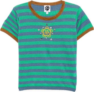 YanYan Knits T-shirt in lino a righe - Verde