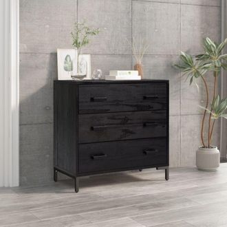 vidaXL C&oacute;moda De Madera Maciza De Pino Negro 75x35x70 Cm Vidaxl