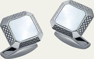 Tateossian Mens Sterling Silver Mother-of-Pearl Cufflinks