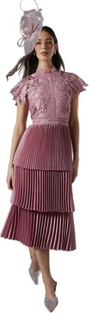 Coast Satin Lace Tiered Dress, 10, Rose