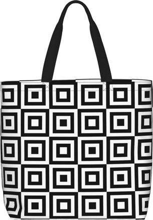 Generic Women Handbag Black And White Geometric Stripes Handbag Retro Girls Shopping Bags, For Holiday, Christmas, Swim, Work, Wedding