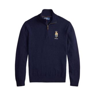 Polo Ralph Lauren Su&eacute;ter de lana con cremallera corta Bear - Knitwear - Hombre - Azul - XL