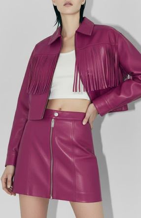 AS by DF Jeremiah Upcycled Leather Fringe Jacket in Rose at Nordstrom, Size Xx-Large