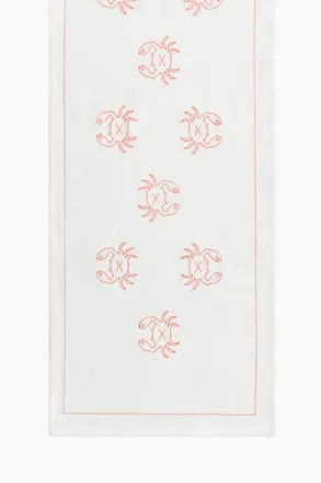 H&M Tischl&auml;ufer aus Leinenmix mit Motivstickerei - Orange