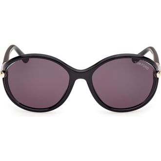 Tom Ford Melody 59mm Round Sunglasses in Shiny Black /Smoke at Nordstrom Rack