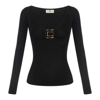 Elisabetta Franchi Top van jerseystof met juweel-logodetail - Dames - Tops - Zwart - Maat: S Jersey