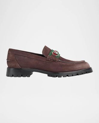 Gucci Men & apos;s Sylke Suede and Web Bit Loafers