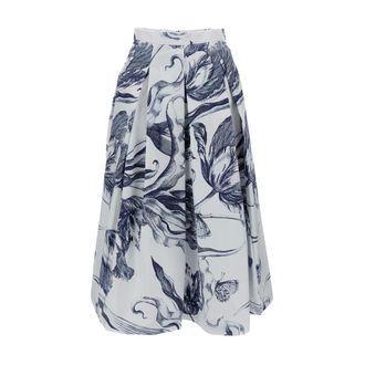 Erdem Midi Skirts, female, Multicolor, XS, Floral Print Pleated Midi Skirt